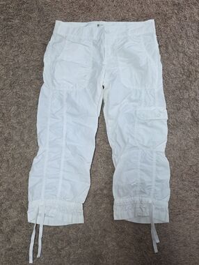 GAP White Women's Cargo Capris with Drawstring Ankles and Patch Pockets